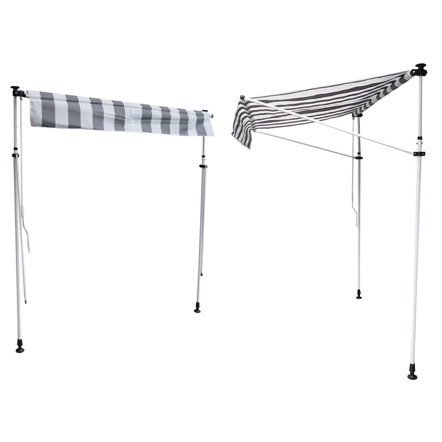 Tenda Da Sole Per Balcone Chene 2 × 1,2 M - Tessuto A Righe Bianco/Grigio E Telaio Bianco-image