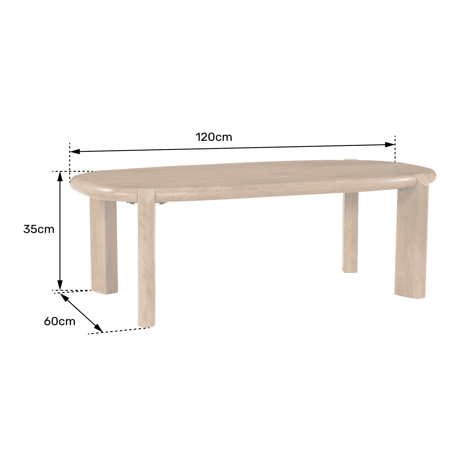 Mesa de centro em madeira maciça de manga tingida escura 120cm