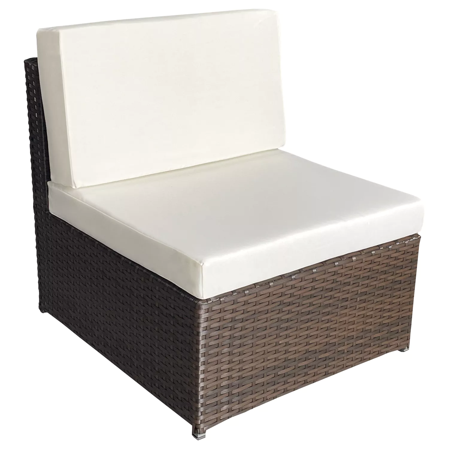 Salon de jardin BONIFACIO en résine tressée marron 6 places - coussin ivoire