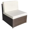 Salon de jardin BONIFACIO en résine tressée marron 6 places - coussin ivoire
