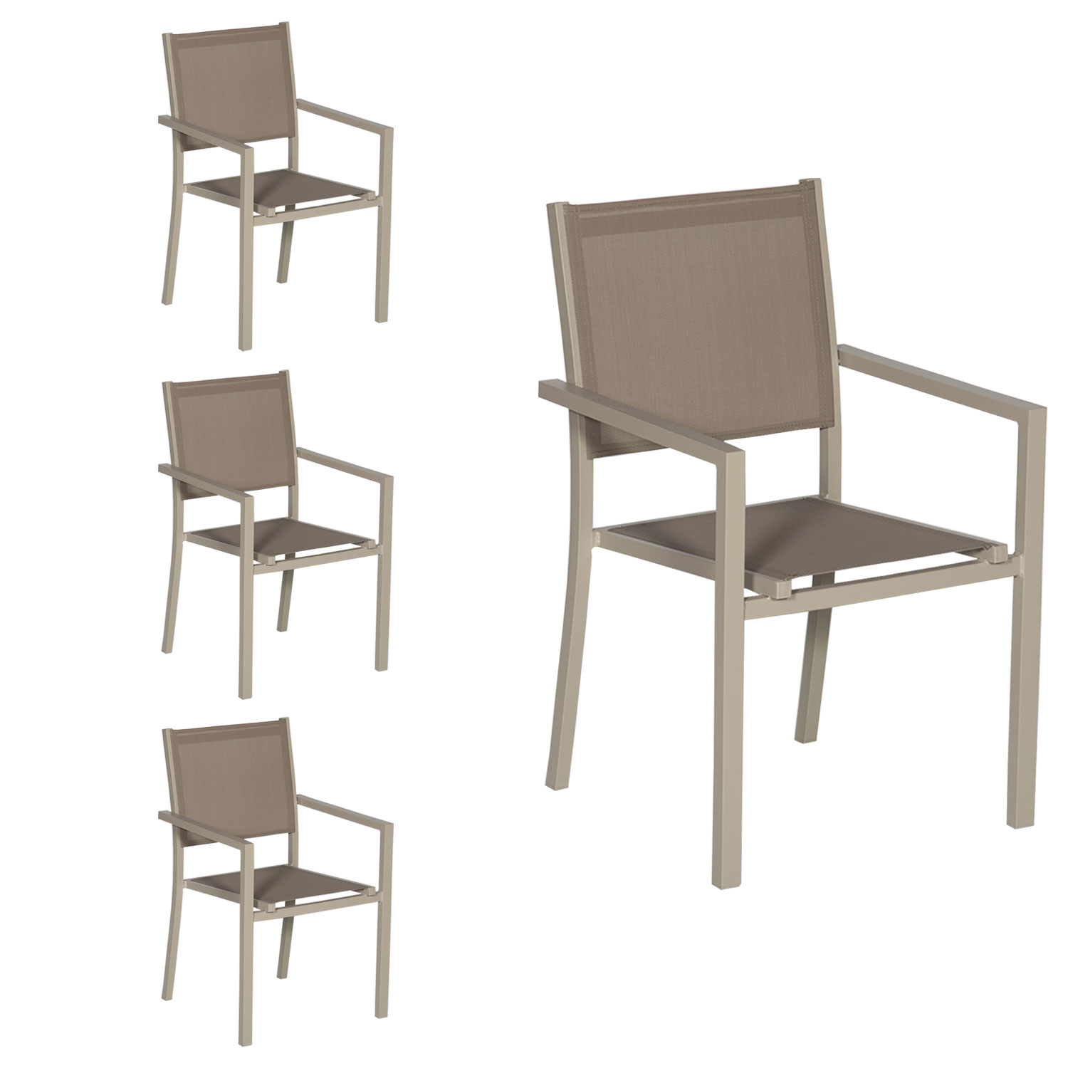 Lot de 4 chaises en aluminium taupe - textilène taupe