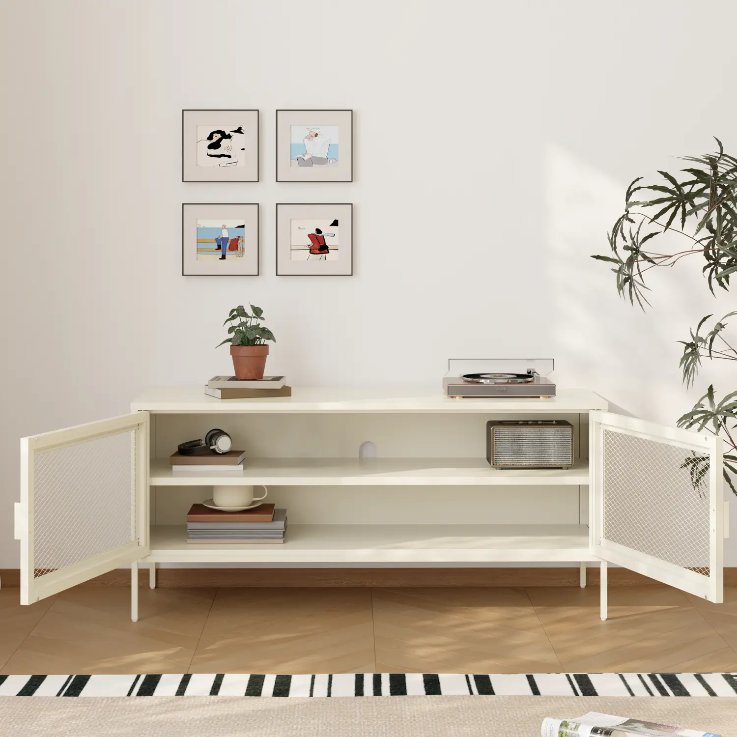 Meuble TV en métal 120cm blanc