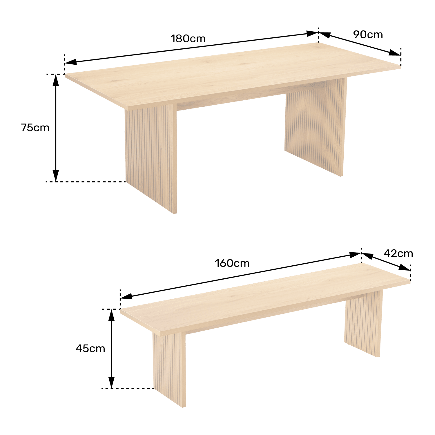 ALMA Scandinavische tafel 180cm en 2 banken set