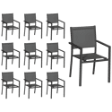 Lot de 10 chaises en aluminium anthracite - textilène gris