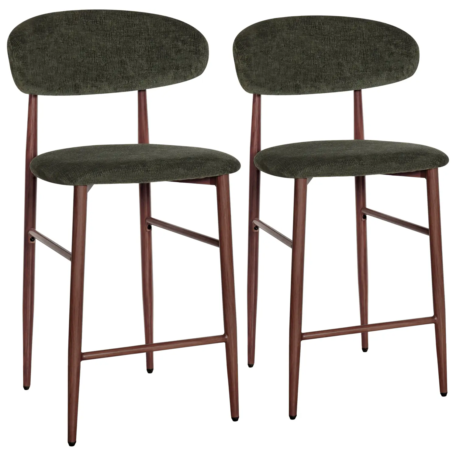 Lot de 2 tabourets de bar kaki et métal effet bois foncé
