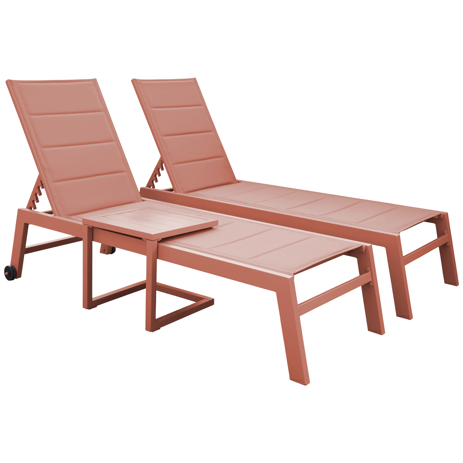 Conjunto de 2 espreguiçadeiras e mesa de apoio BARBADOS em textilene terracota - alumínio terracota