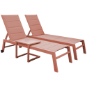 Conjunto de 2 espreguiçadeiras e mesa de apoio BARBADOS em textilene terracota - alumínio terracota