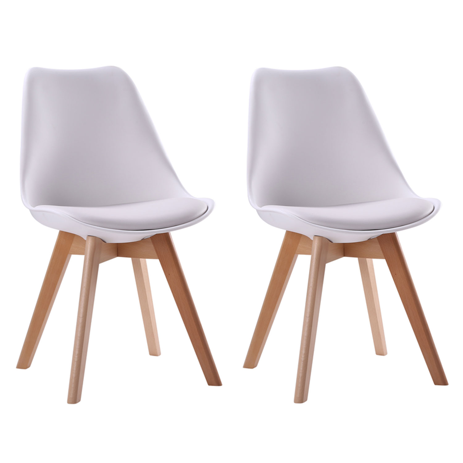 Lot de 2 chaises scandinaves NORA blanches avec coussin