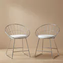 Lot de 2 chaises en métal chromé et coussin blanc ALEX