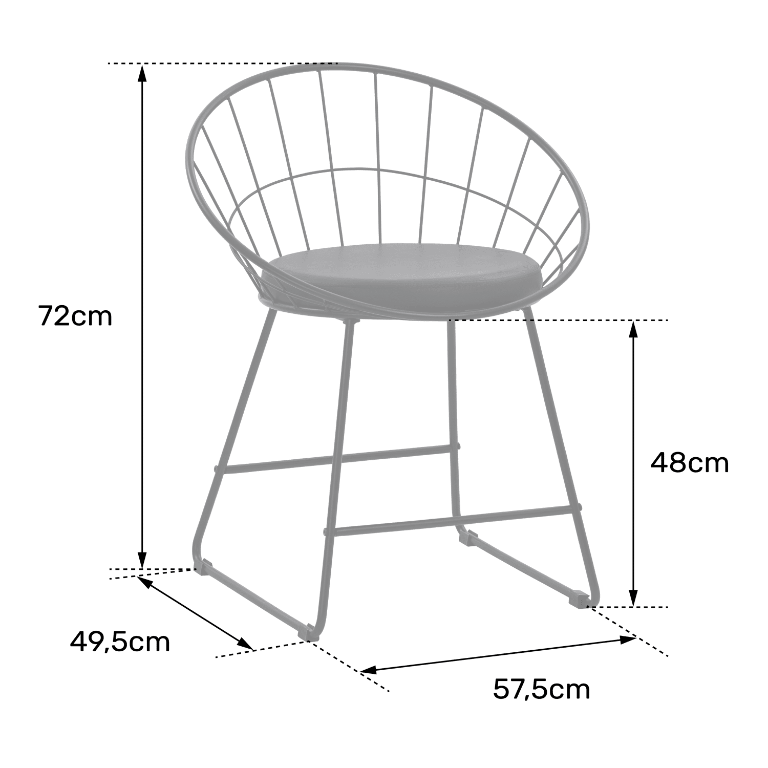 Pack de 2 sillas de metal negro y cojín negro ALEX