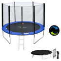 Pack Premium Trampoline 305cm réversible bleu / vert ADELAÏDE + filet, échelle, bâche et kit d'ancra