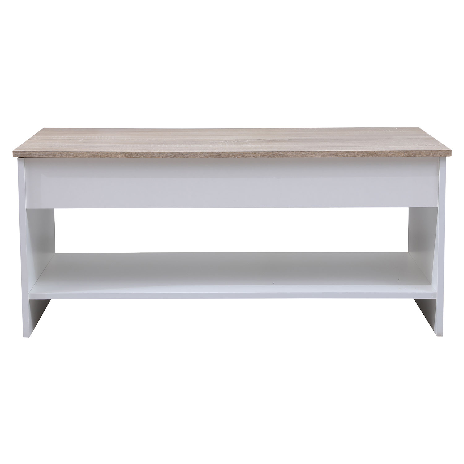 Table basse avec plateau relevable blanche et bois HEDDA