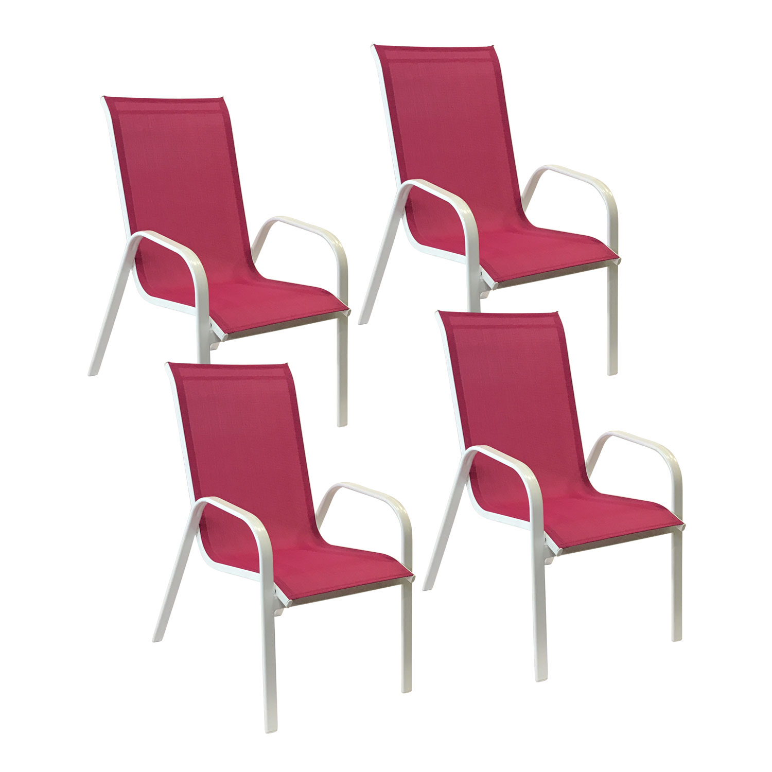 Lot de 4 chaises MARBELLA en textilène rose - aluminium blanc