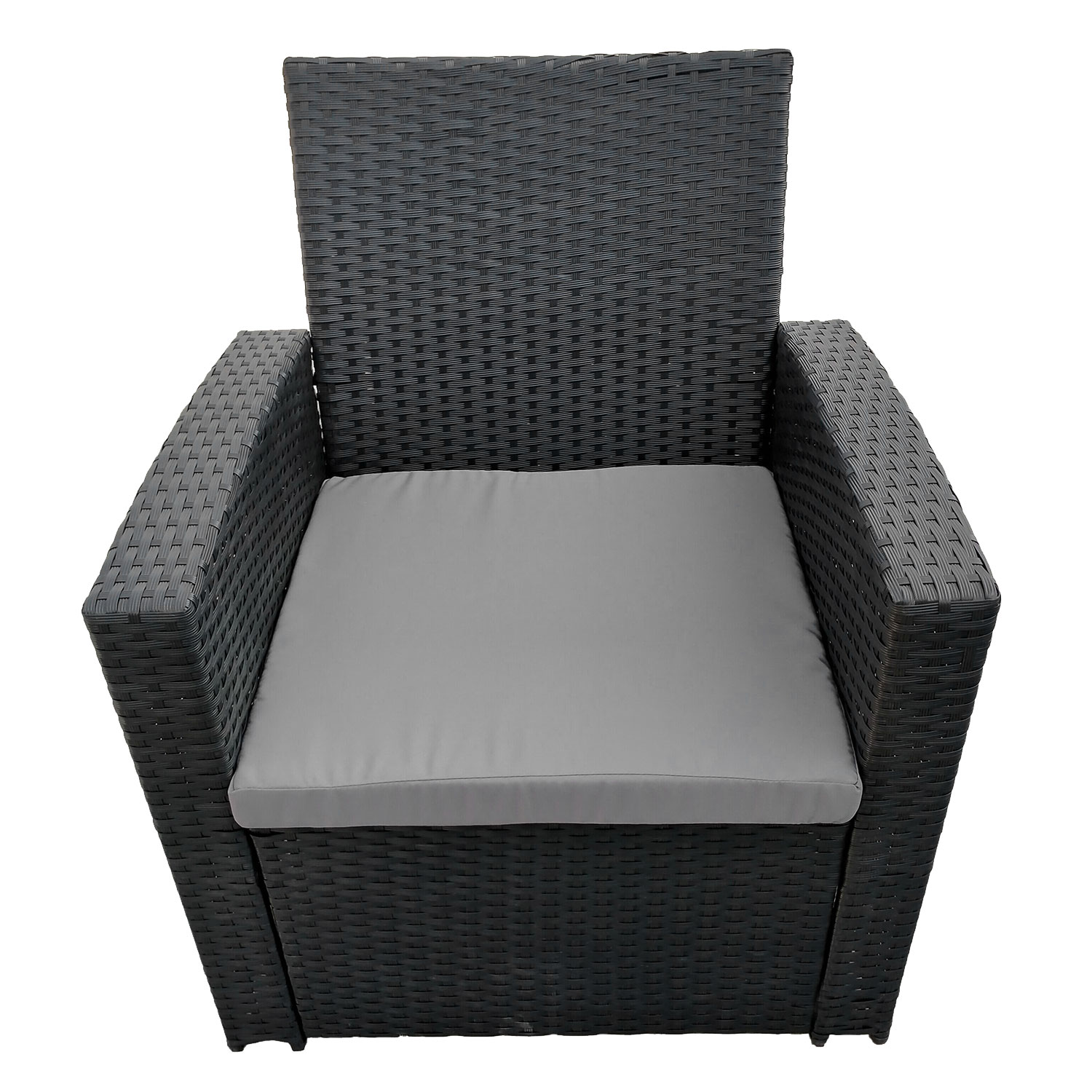 Gartenmöbel COMINO aus schwarzem Harzgeflecht, 4 Sitze - graue Kissen