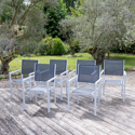 Lot de 6 chaises en aluminium blanc - textilène gris