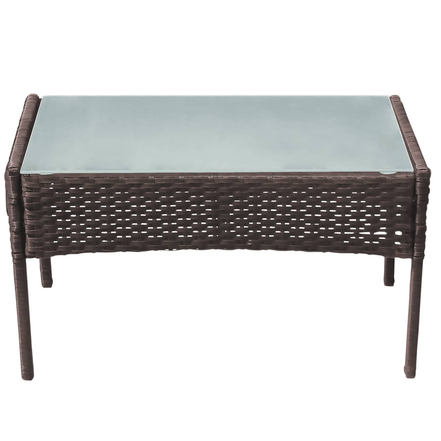 Salon de jardin CORFOU en résine tressée marron 4 places - coussins beige