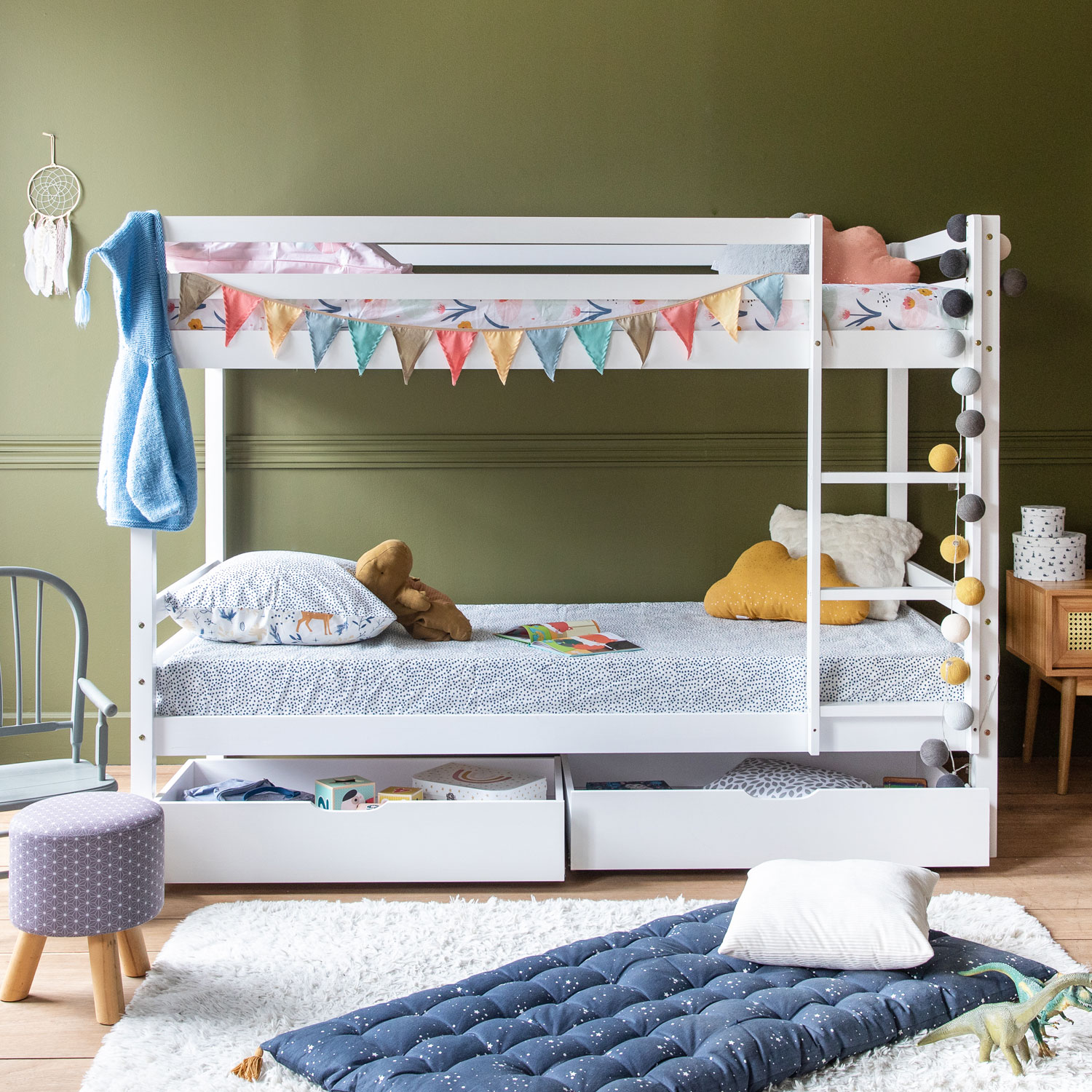 Etagenbett für Kinder 190x90cm weiß mit Schubladen AMBRE