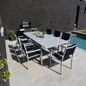 Salon de jardin CAPRI extensible en textilène noir 8 places - aluminium gris