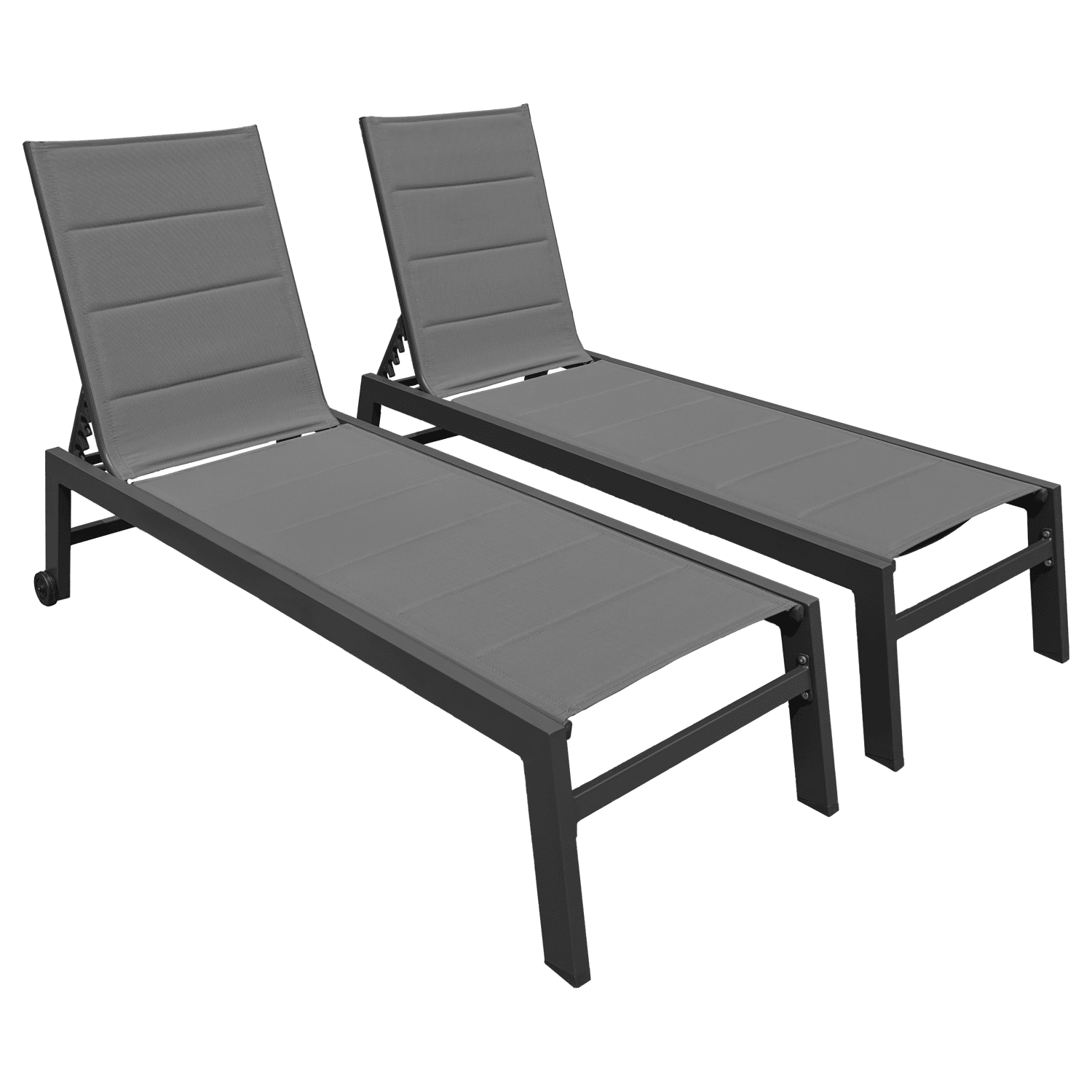 Lot de 2 bains de soleil en textilène gris - aluminium gris anthracite