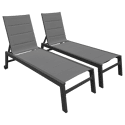 Lot de 2 bains de soleil en textilène gris - aluminium gris anthracite