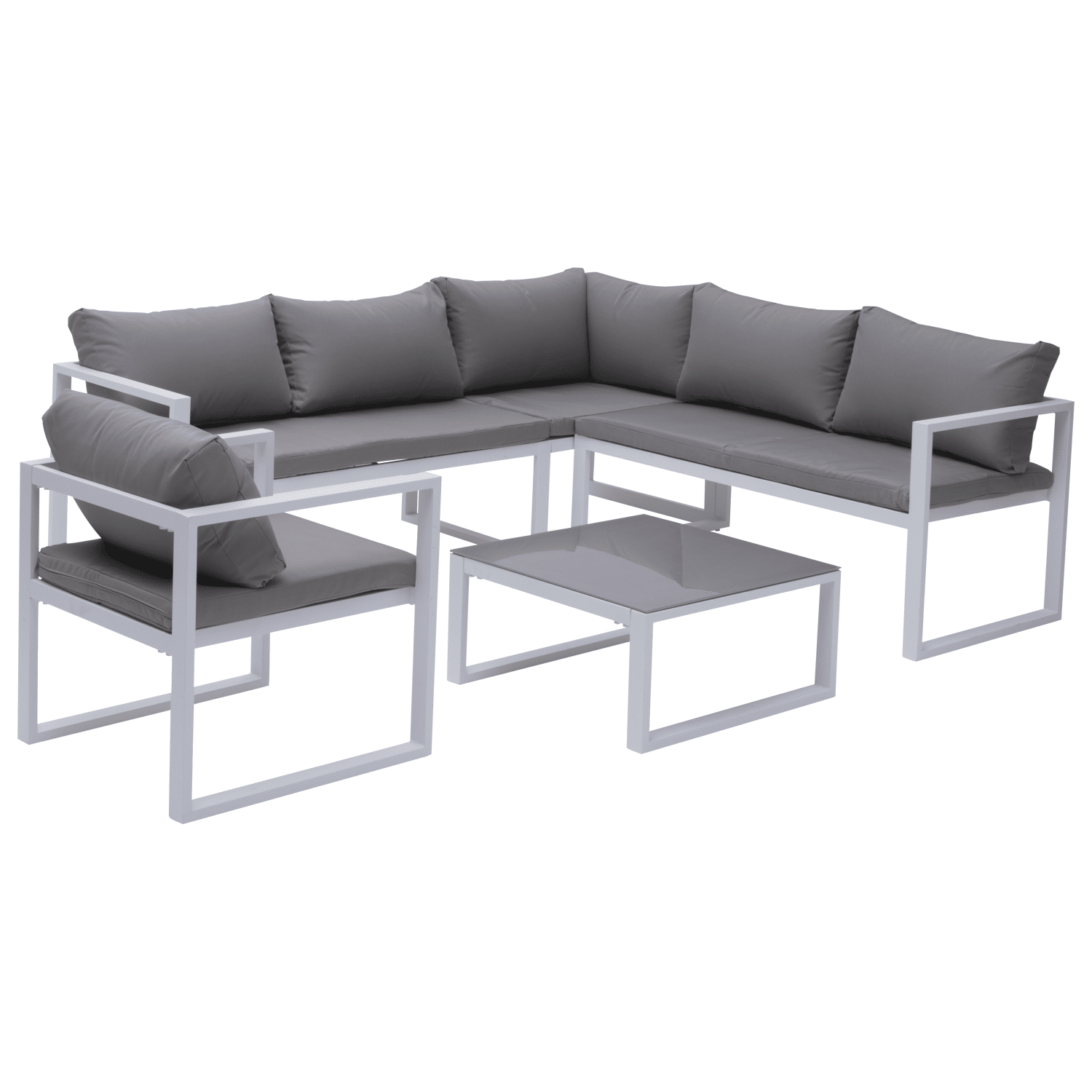 Salon de jardin modulable IBIZA en tissu gris 7 places - aluminium blanc