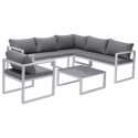 Salon de jardin modulable IBIZA en tissu gris 7 places - aluminium blanc