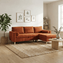 Canapé d'angle convertible 3 places en velours terracotta