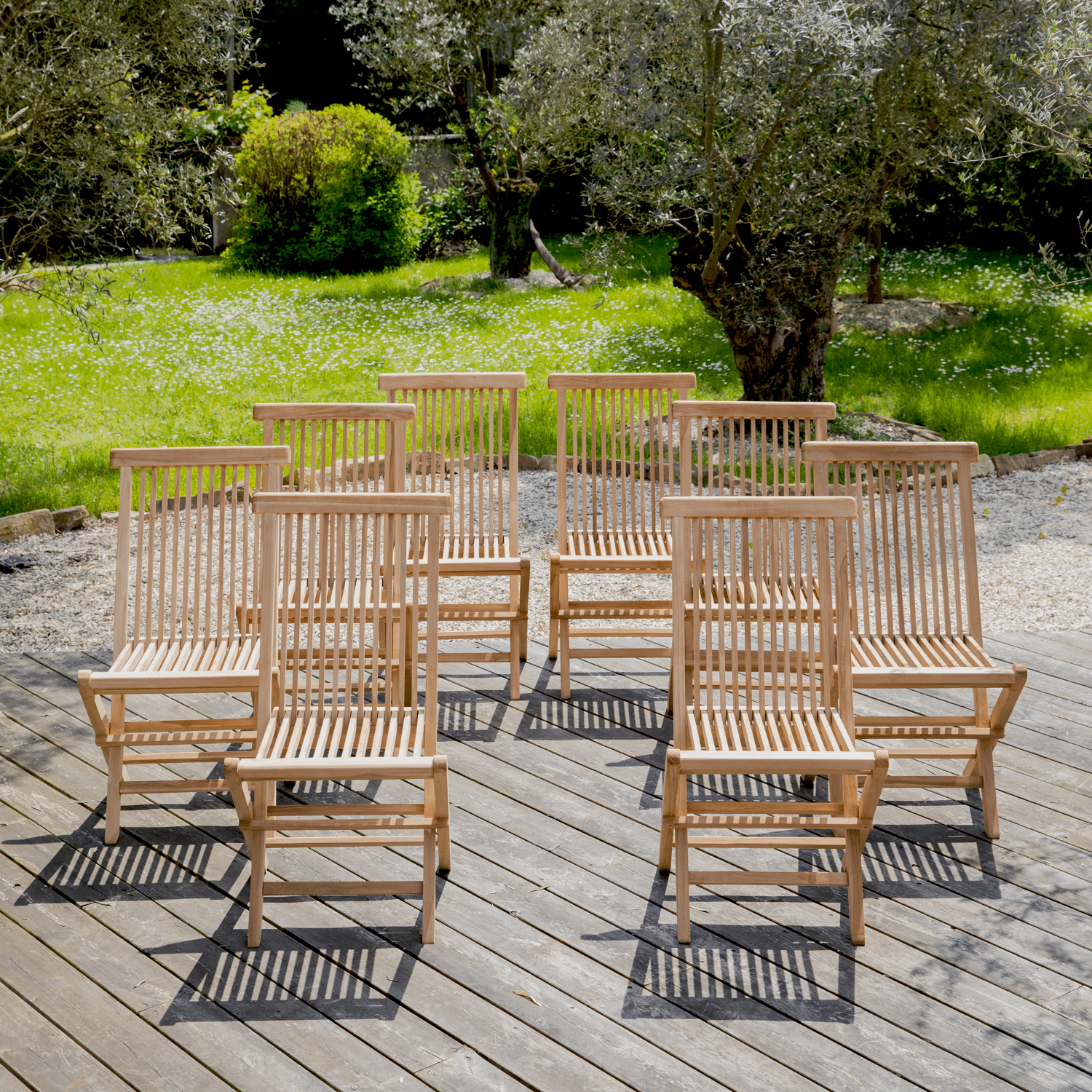 Set van 8 LOMBOK teakhouten tuinstoelen