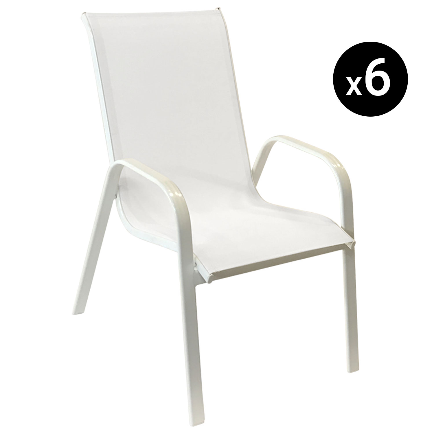 Lot de 6 chaises MARBELLA en textilène blanc - aluminium blanc