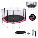 Pack Premium Trampoline 430cm réversible rose / gris MELBOURNE + filet, échelle, bâche et kit d'ancrage