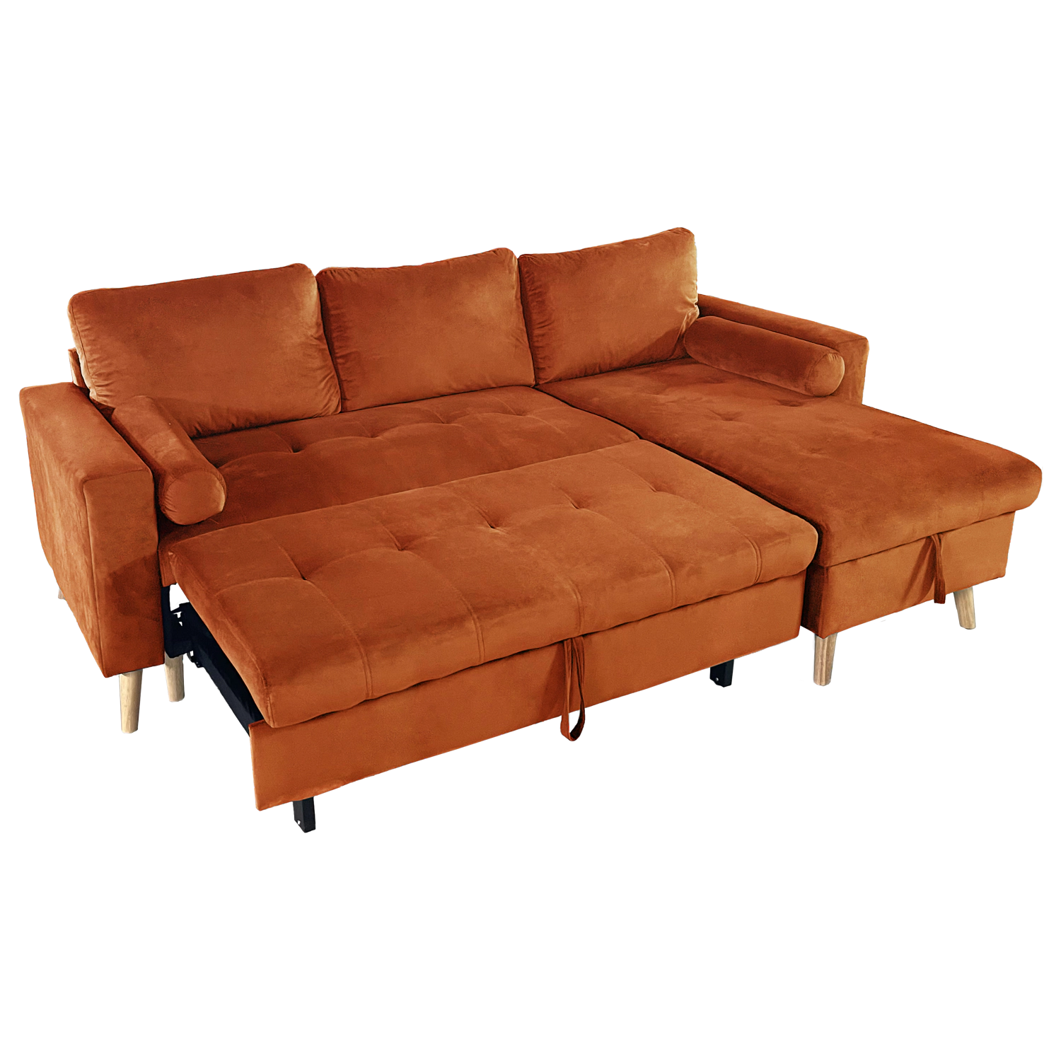 Eck-Couchgarnitur JAMES 3-Sitzer in Velours Terracotta