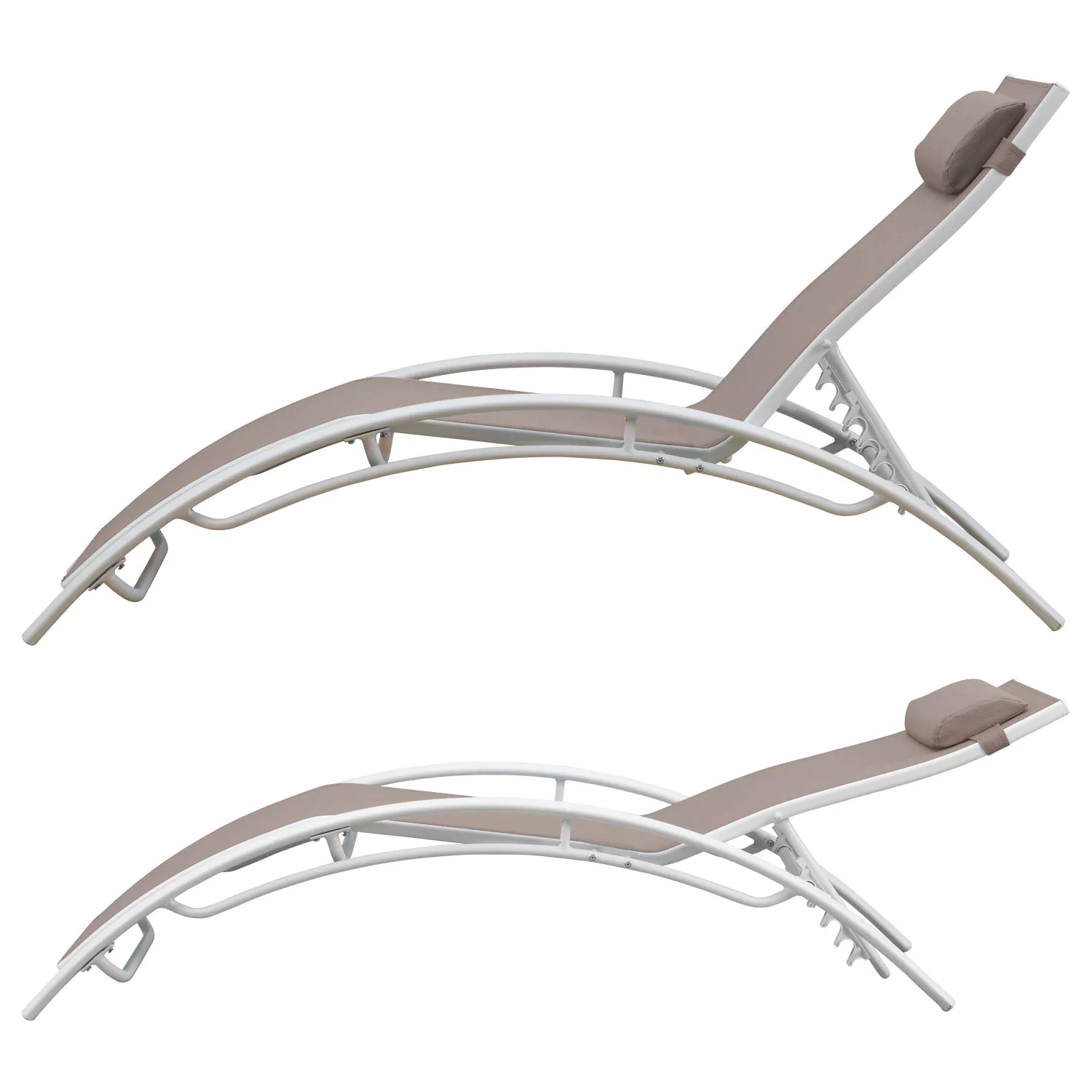 Pack de 2 tumbonas GALAPAGOS en textileno topo aluminio blanco