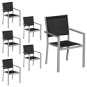 Satz von 6 Stühlen aus grauem Aluminium - schwarzes Textilene