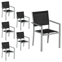 Set van 6 grijze aluminium stoelen - zwart textilene