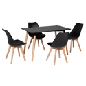 Set van 120cm PIA tafel en 4 NORA stoelen zwart