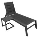Set bain de soleil et table d'appoint en textilène noir - aluminium gris anthracite