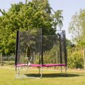 Cama elástica de 245cm reversible rosa/gris, Pack trampolín CANBERRA + red de seguridad + escalera + lona + kit de anclaje.