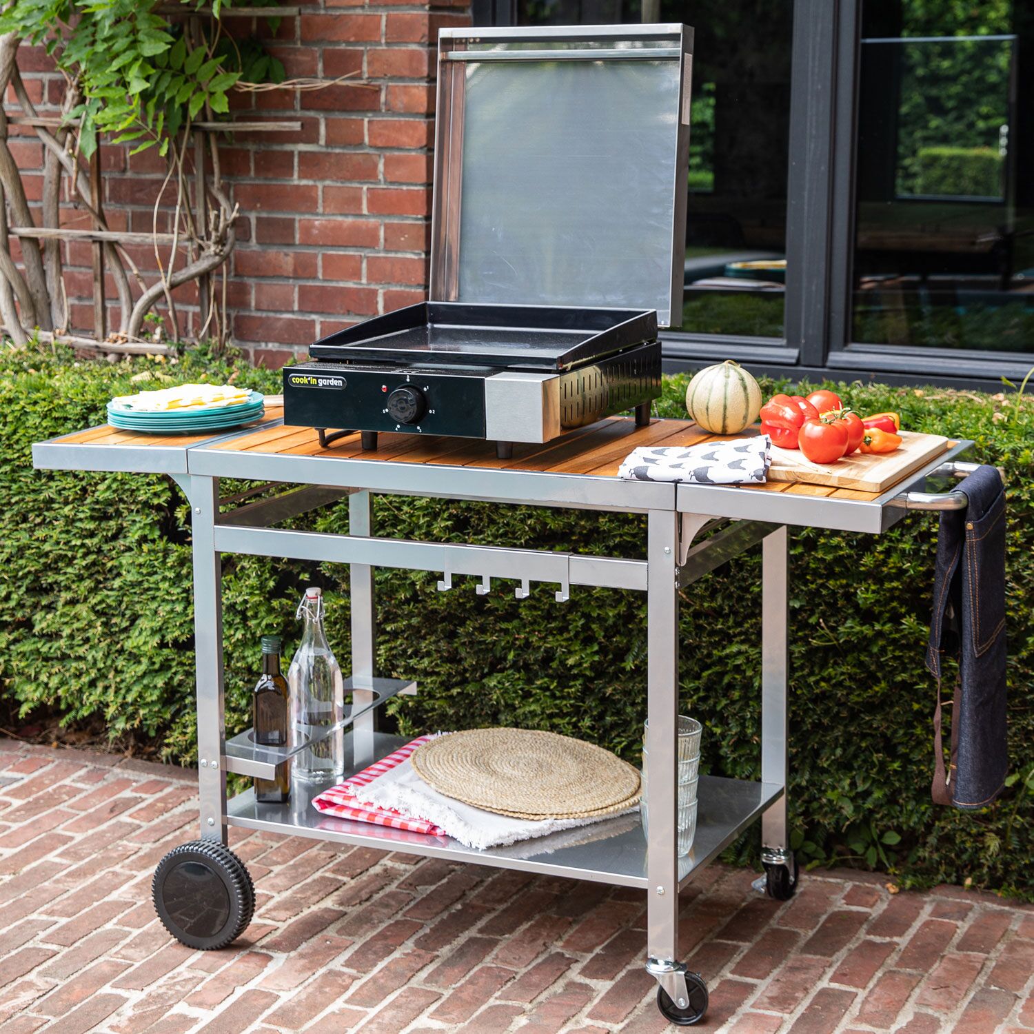 COOK'IN GARDEN - Carrito de madera y metal para plancha GRANDI XL