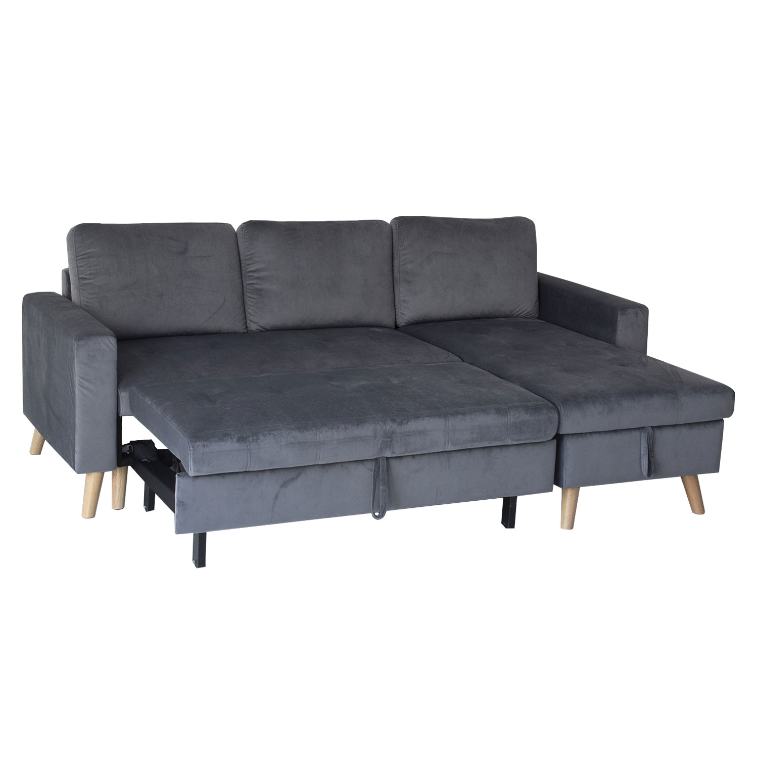 Canapé d'angle convertible JAMES 3 places en velours gris