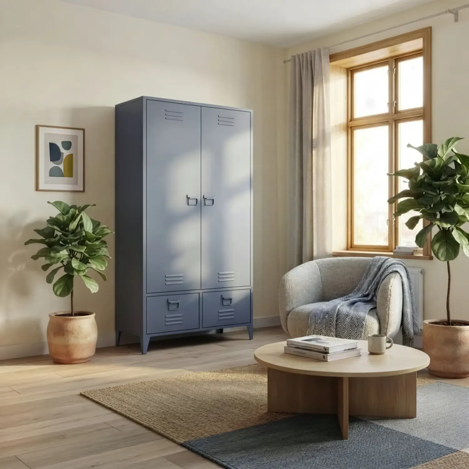 Armoire en métal 2 portes avec penderie bleu gris
