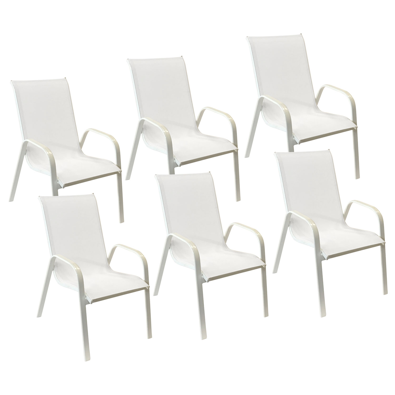 Set van 6 MARBELLA stoelen in wit textilene - wit aluminium