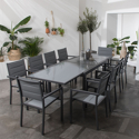 Ausziehbare Gartenmöbel LAMPEDUSA aus grauem Textilene 10 Sitzplätze - Aluminium Anthrazit