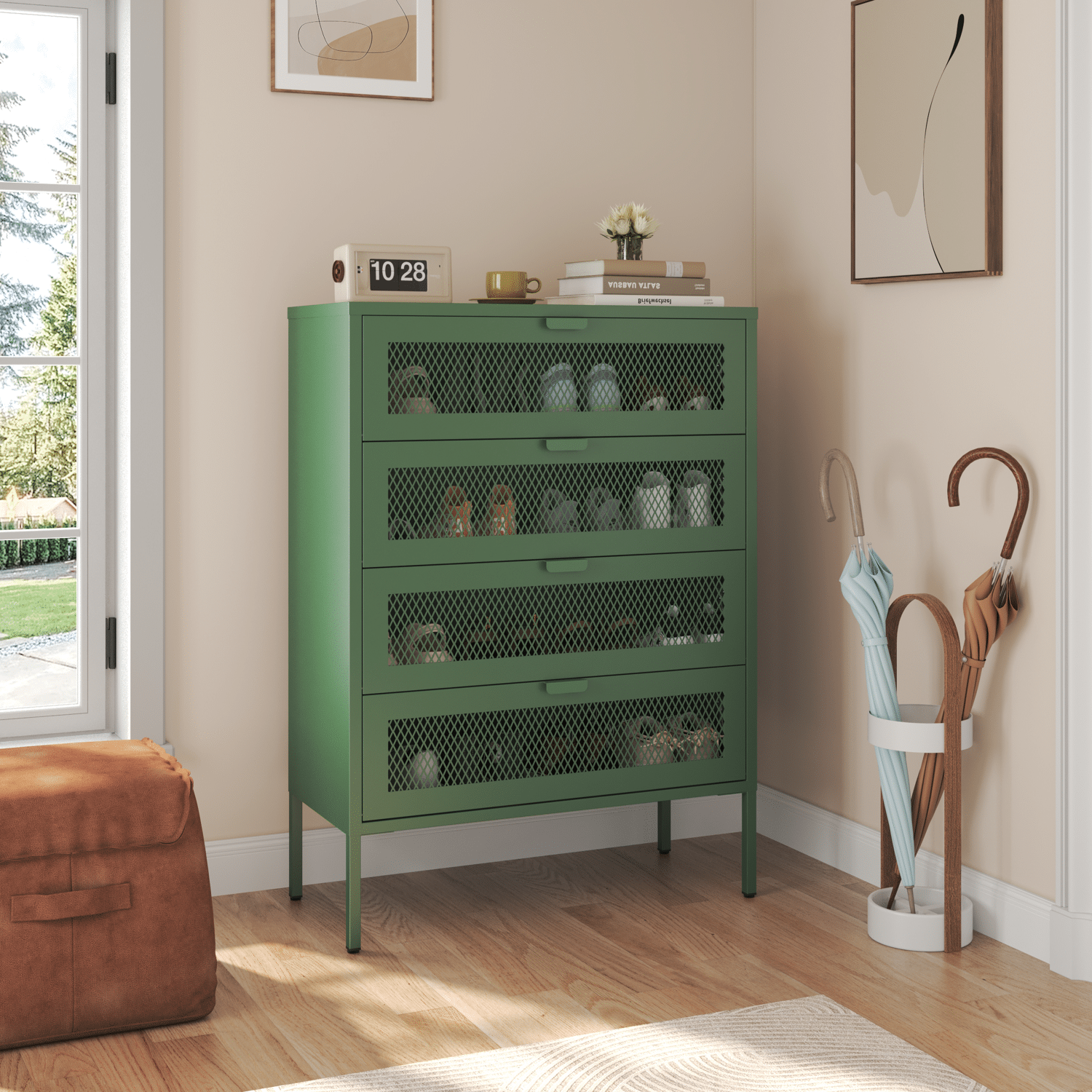 Mueble zapatero metálico EMMA 4 puertas verde caqui