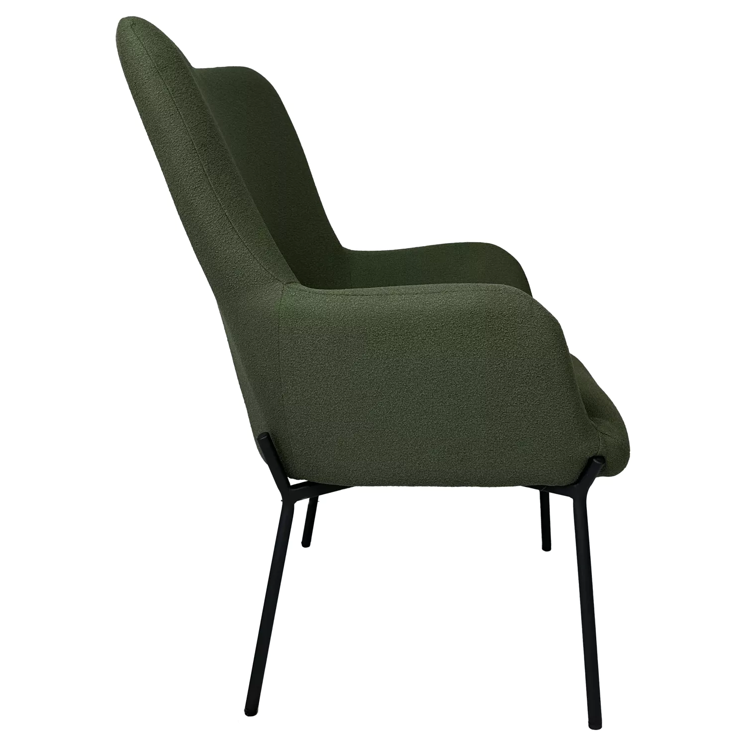 Fauteuil en tissu boucle vert kaki avec repose-pieds EIRA