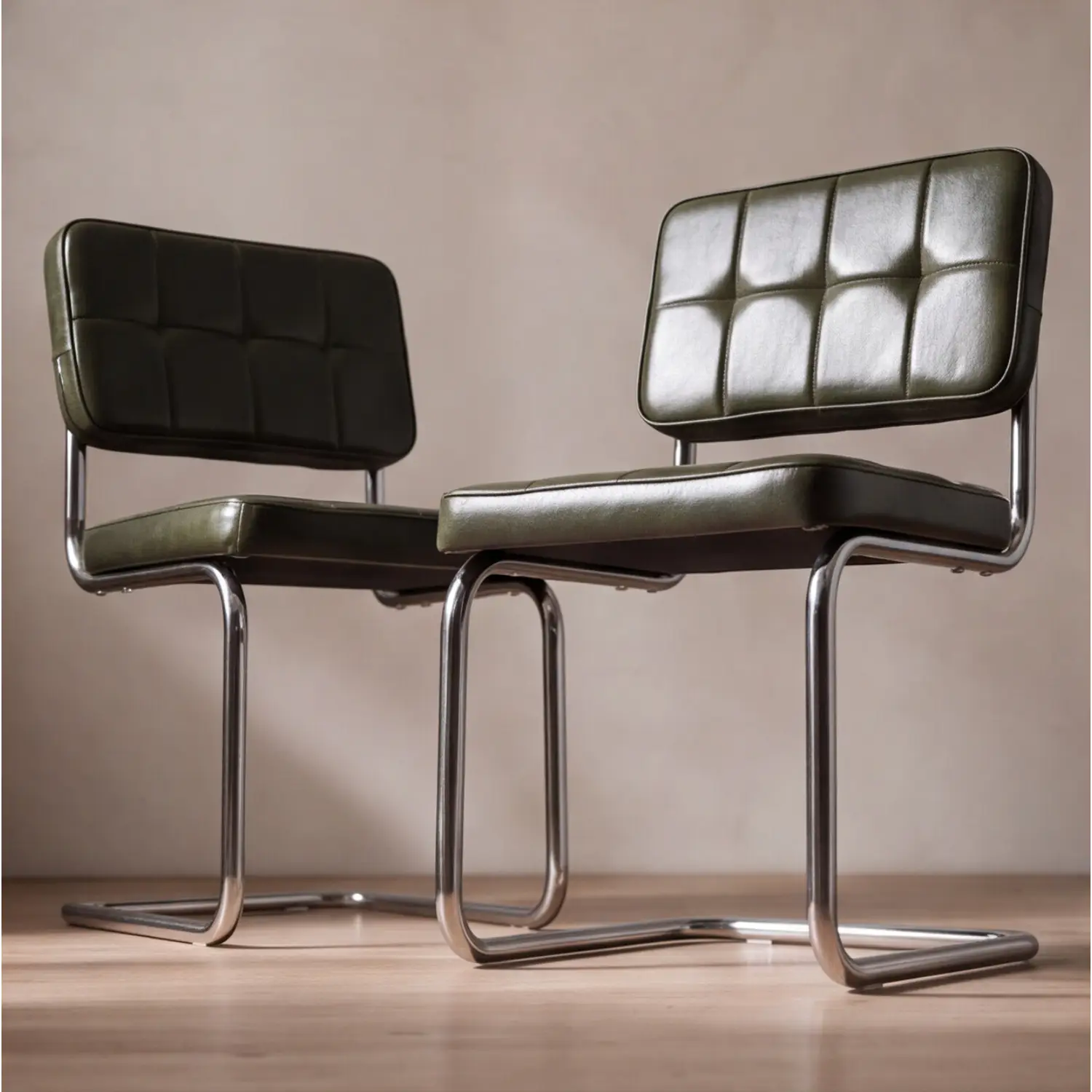 Lot de 2 chaises cantilever en simili vert kaki