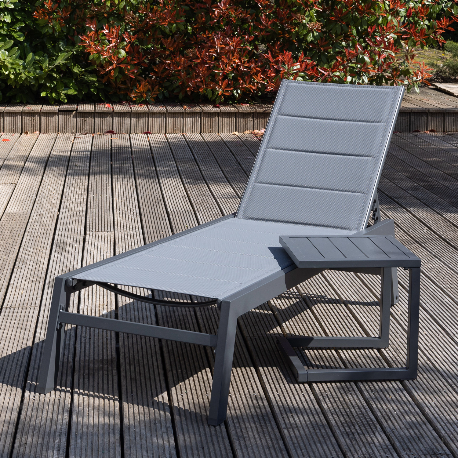 Set bain de soleil et table d'appoint BARBADOS en textilène gris - aluminium gris anthracite