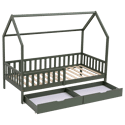 Lit cabane pour enfant 190x90cm vert avec tiroirs MARCEAU