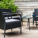 Gartenmöbel LIPARI aus schwarzem Harzgeflecht, 4 Sitze - graue Kissen