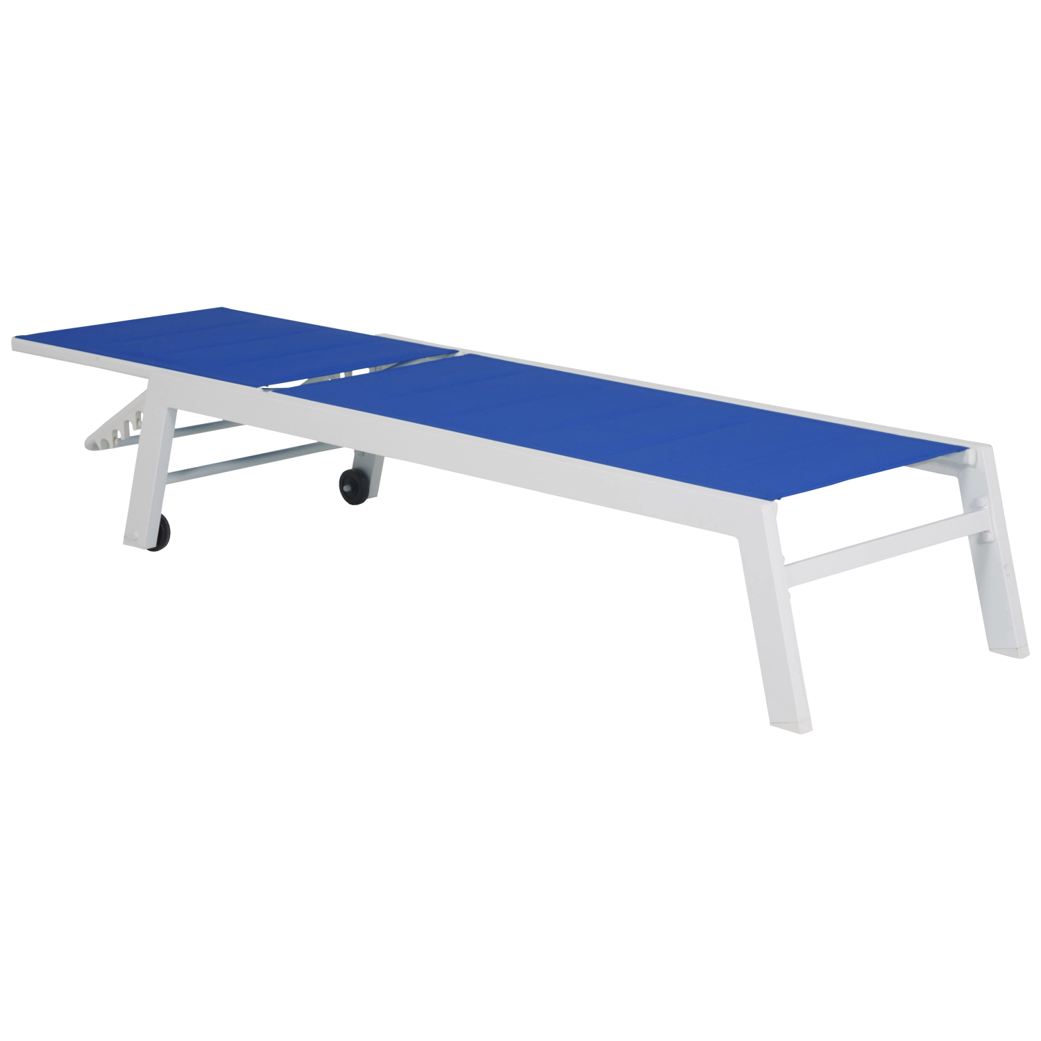 BARBADOS ligstoel in blauw textilene - wit aluminium