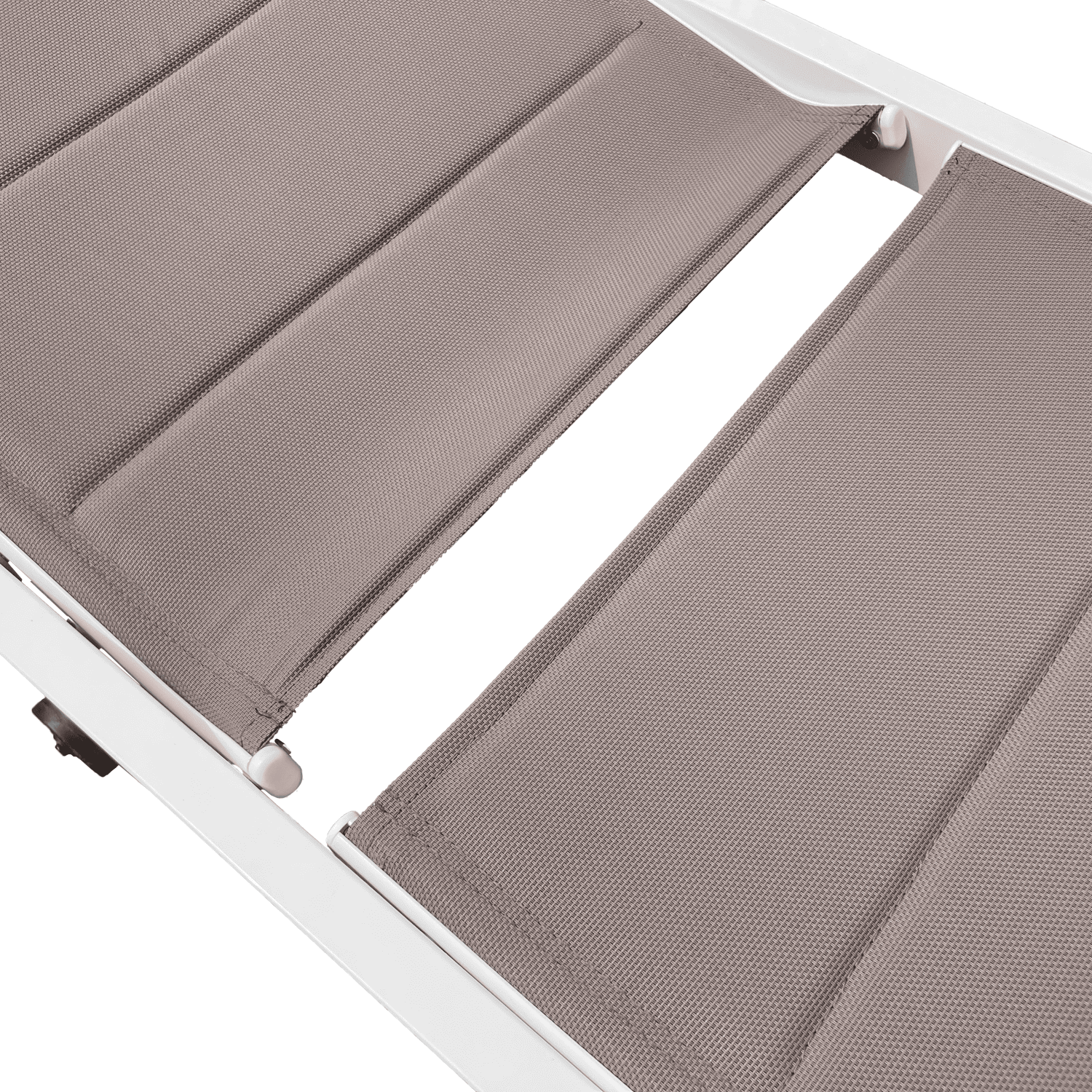 Set 2 bains de soleil et table d'appoint en textilène taupe - aluminium blanc